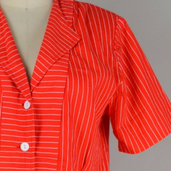 Vintage 1980s Red & White Striped Short Sleeve Button Down Shirt Small Medium - Picture 5 of 5